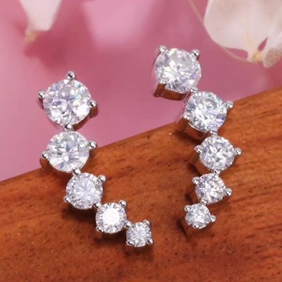 Certified VVS Moissanite Luxury 5-Stone Climber Earrings - Picture 1 of 7